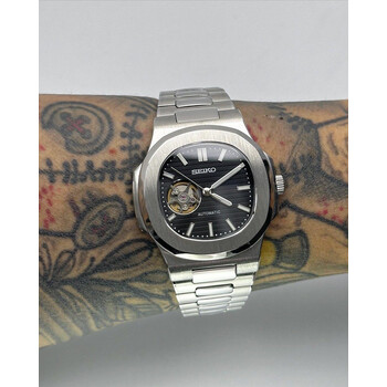 Custom Seiko Mod • Black Open Heart Silver Nautilus • 40mm